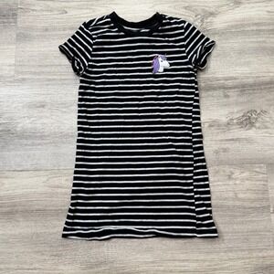 Forever‎ 21 Girls Black White Striped Unicorn Dress Kids Size 5/6